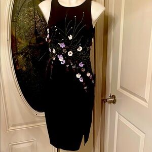 Black Asymmetrical Sequin Embellished Midi Dress